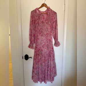 Free People Groovy Pink Floral Tiered Maxi Dress
